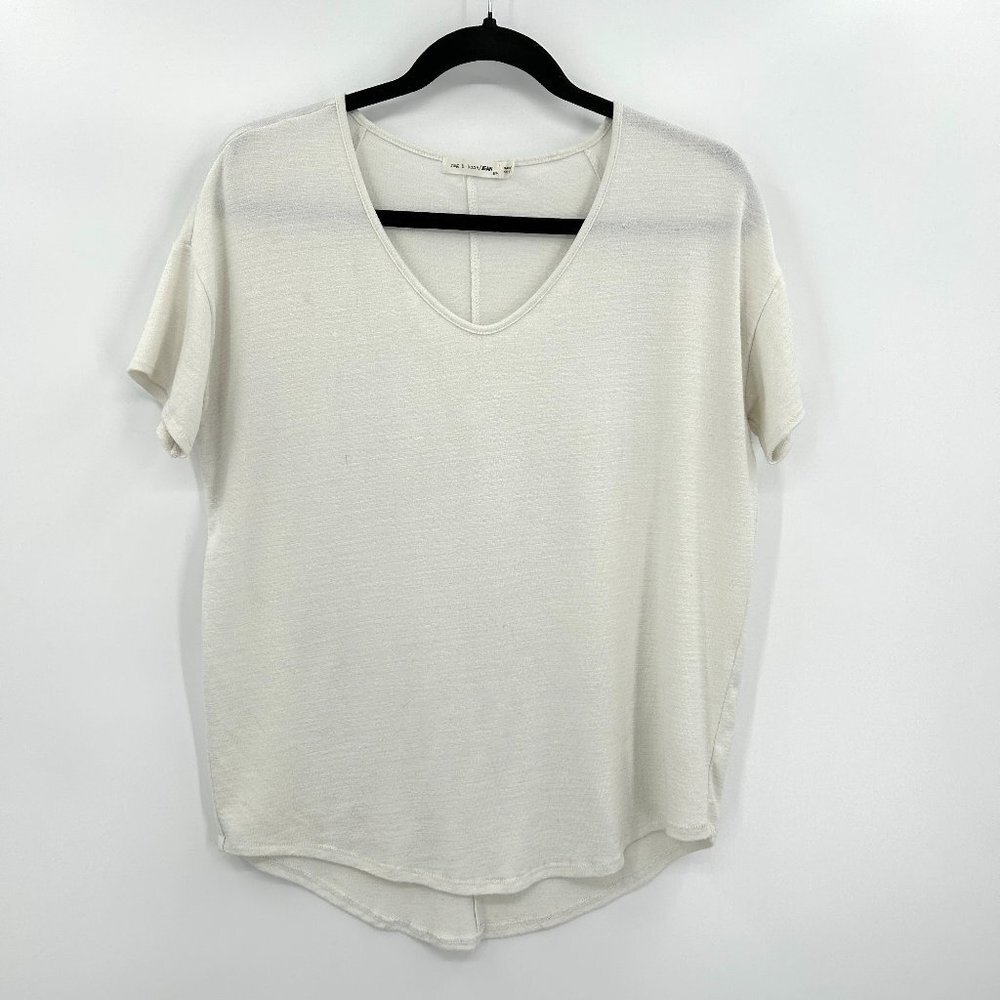 RAG & BONE White Knit V-Neck Oversized Short Sleeve Top Size Small
